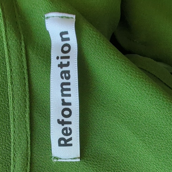 NWT | Reformation | Sandy Beth Moss Green Puff Sleeve Midi Dress - Picture 7 of 13